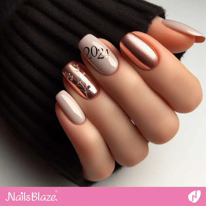 Rose Gold and Beige Nails for New Year | 2024 Nails - NB3781